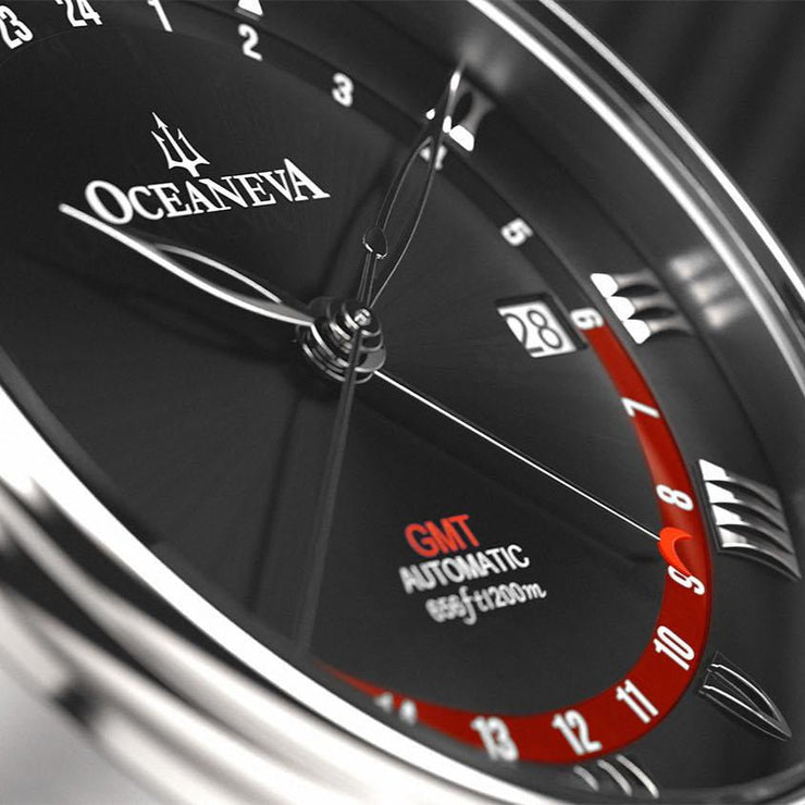 Oceaneva OceanTrek GMT 200m Automatic Black Brown - Watches.com - OTBK200M34NH - Brown Strap