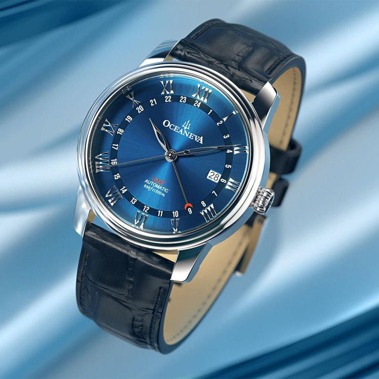 Oceaneva OceanTrek GMT 200m Automatic Blue - Watches.com - OTBL200M34NH