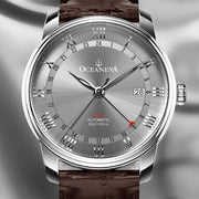 Oceaneva OceanTrek GMT 200m Automatic Gray Brown - Watches.com - OTGRY200M34NH - Brown strap