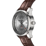 Oceaneva OceanTrek GMT 200m Automatic Gray Brown - Watches.com - OTGRY200M34NH - Brown strap