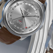 Oceaneva OceanTrek GMT 200m Automatic Gray Brown - Watches.com - OTGRY200M34NH - Brown strap