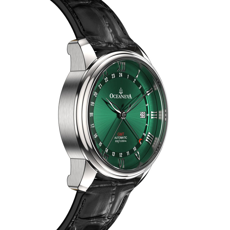 Oceaneva OceanTrek GMT 200m Automatic Green Black - Watches.com - OTGR200M34NH - Black Strap