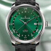 Oceaneva OceanTrek GMT 200m Automatic Green Black - Watches.com - OTGR200M34NH - Black Strap