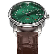 Oceaneva OceanTrek GMT 200m Automatic Green Brown - Watches.com - OTGR200M34NH - Brown Strap