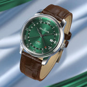 Oceaneva OceanTrek GMT 200m Automatic Green Brown - Watches.com - OTGR200M34NH - Brown Strap