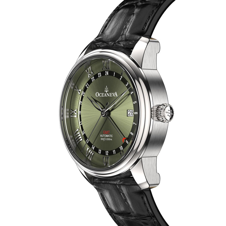 Oceaneva OceanTrek GMT 200m Automatic Olive Black - Watches.com - OTOD200M34NH - black strap