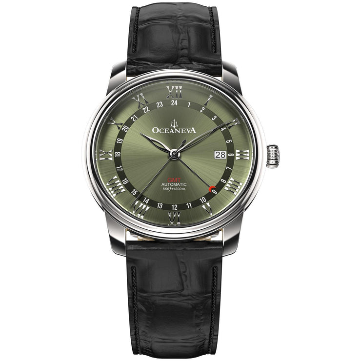 Oceaneva OceanTrek GMT 200m Automatic Olive Black - Watches.com - OTOD200M34NH - black strap