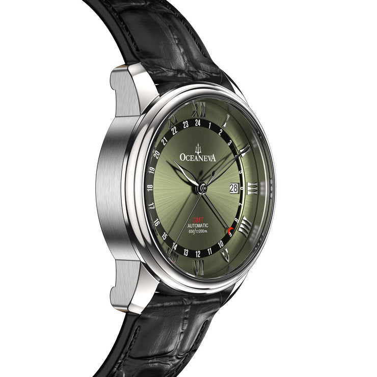 Oceaneva OceanTrek GMT 200m Automatic Olive Black - Watches.com - OTOD200M34NH - black strap