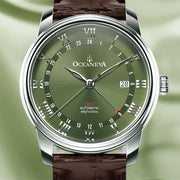 Oceaneva OceanTrek GMT 200m Automatic Olive Brown - Watches.com - OTOD200M34NH - brown strap