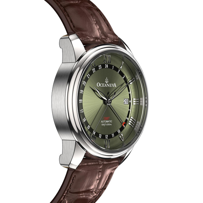 Oceaneva OceanTrek GMT 200m Automatic Olive Brown angled shot picture