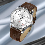 Oceaneva OceanTrek GMT 200m Automatic Silver Brown - Watches.com - OTSV200M34NH - Brown strap