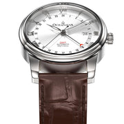 Oceaneva OceanTrek GMT 200m Automatic Silver Brown - Watches.com - OTSV200M34NH - Brown strap