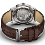 Oceaneva OceanTrek GMT 200m Automatic Silver Brown - Watches.com - OTSV200M34NH - Brown strap