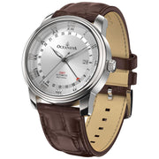 Oceaneva OceanTrek GMT 200m Automatic Silver Brown - Watches.com - OTSV200M34NH - Brown strap