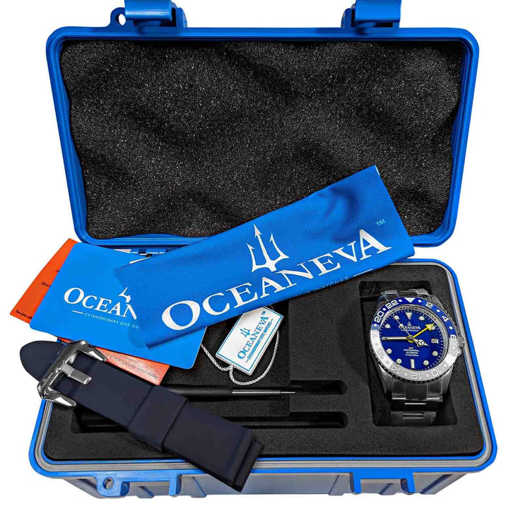 Oceaneva Titanium Deep Marine Explorer GMT Automatic 1250M All Blue - Watches.com - BL.WH.NHCR.BL.GMT.TT