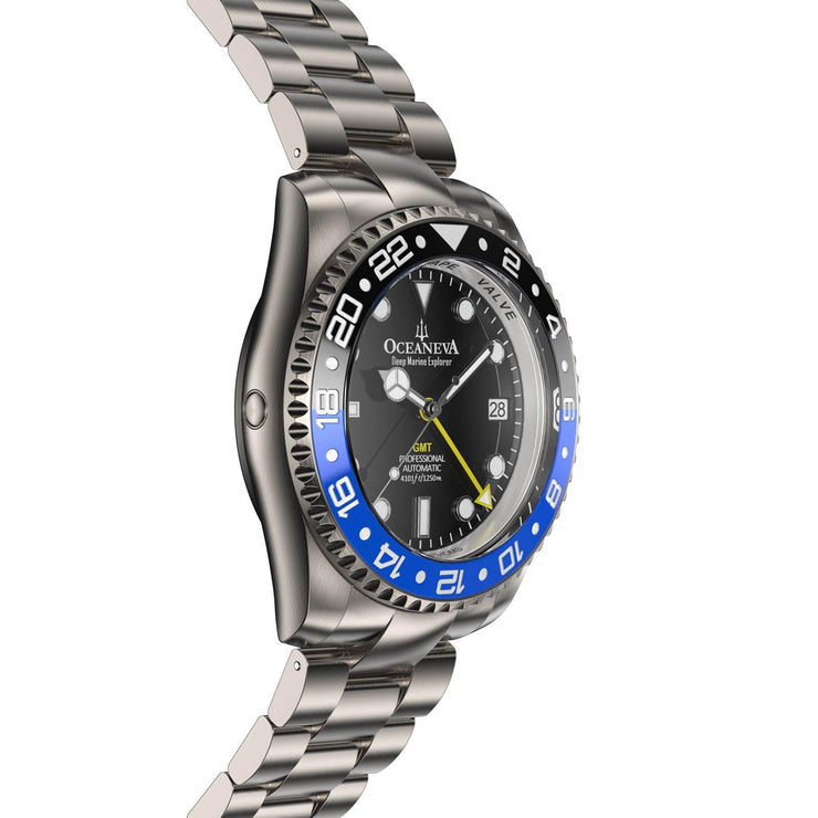 Oceaneva Titanium Deep Marine Explorer GMT Automatic 1250M Black Blue - Watches.com - BK.BK.NHCR.BL.GMT.TT