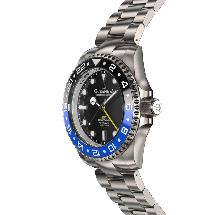 Oceaneva Titanium Deep Marine Explorer GMT Automatic 1250M Black Blue - Watches.com - BK.BK.NHCR.BL.GMT.TT