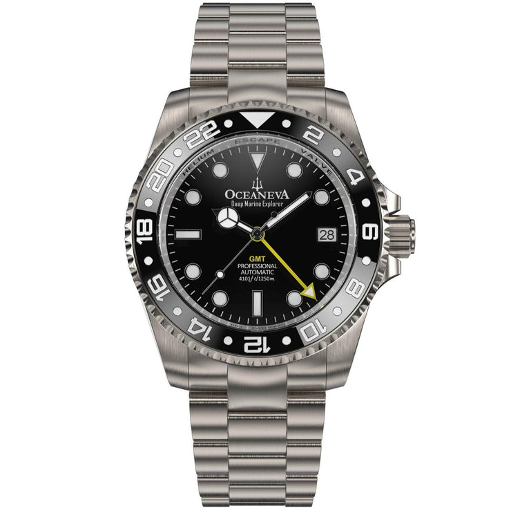 Oceaneva Titanium Deep Marine Explorer GMT Automatic 1250M Black Gray - Watches.com - BK.BK.NHCR.GMT.TT