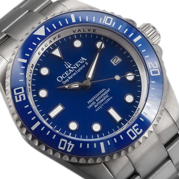 Oceaneva Titanium Deep Marine Explorer II Automatic 1250M All Blue Limited Edition - Watches.com - BLII200BLTT