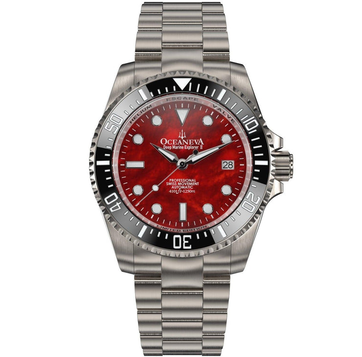 Oceaneva Titanium Deep Marine Explorer II Automatic Red Limited Edition - Watches.com - BKII200RDMOPTT