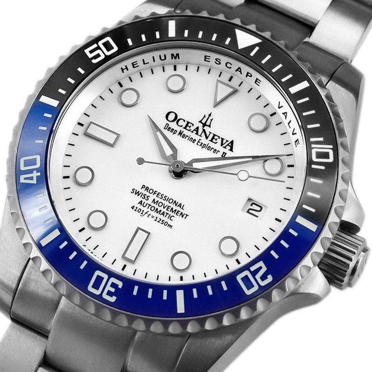 Oceaneva Titanium Deep Marine Explorer II Automatic White Blue Limited Edition - Watches.com - BLIIBK200WHTT