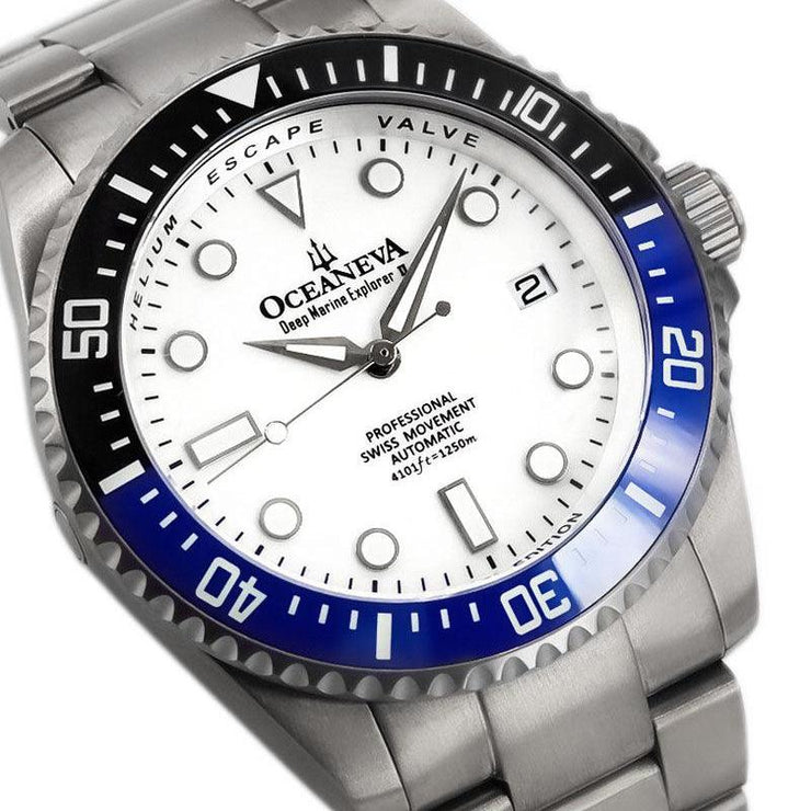 Oceaneva Titanium Deep Marine Explorer II Automatic White Blue Limited Edition - Watches.com - BLIIBK200WHTT