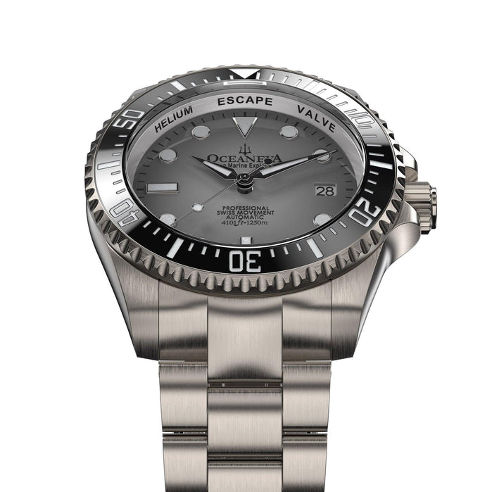 Oceaneva Titanium Deep Marine Explorer II Pro Diver Light Gray Limited Edition angled shot picture