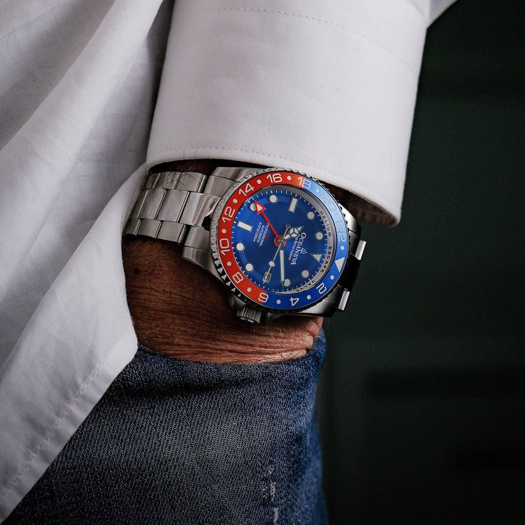 Oceaneva Deep Marine Explorer GMT Automatic 1250M Pro Diver Blue Red