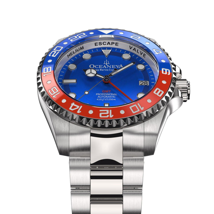 Oceaneva Deep Marine Explorer GMT Automatic 1250M Pro Diver Blue Red