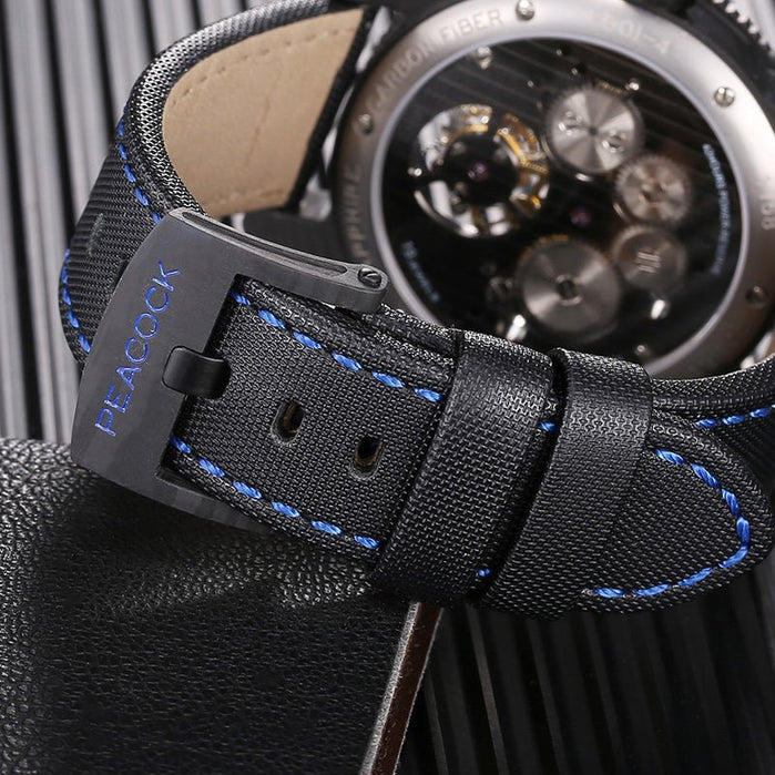 Peacock Pathfinder Carbon Fiber Tourbillon Blue Black angled shot picture