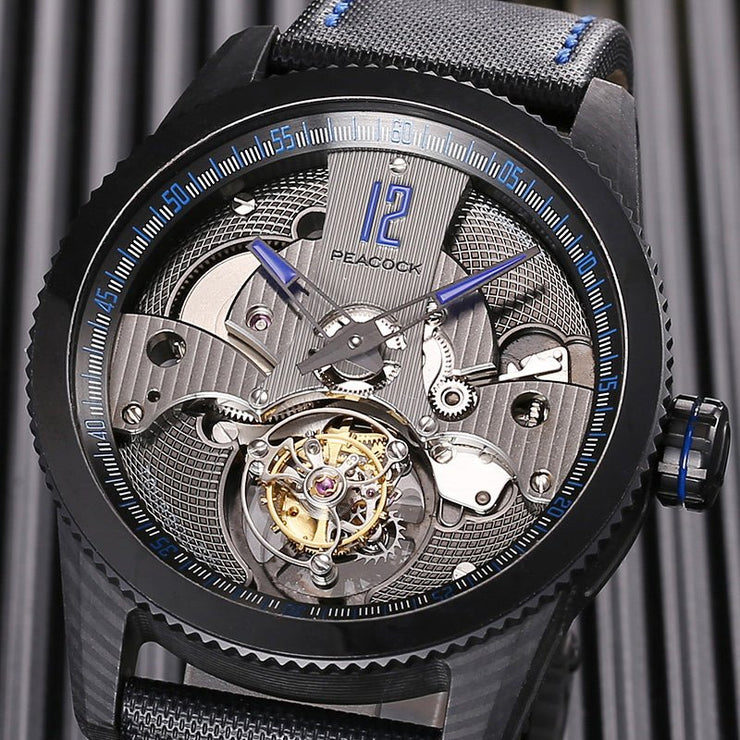 Peacock Pathfinder Carbon Fiber Tourbillon Blue Black - Watches.com - P501 - 4 - Blue - Black