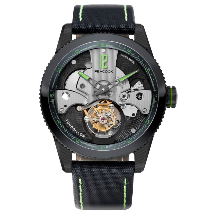 Peacock Pathfinder Carbon Fiber Tourbillon Green Black - Watches.com - P501 - 4 - Green