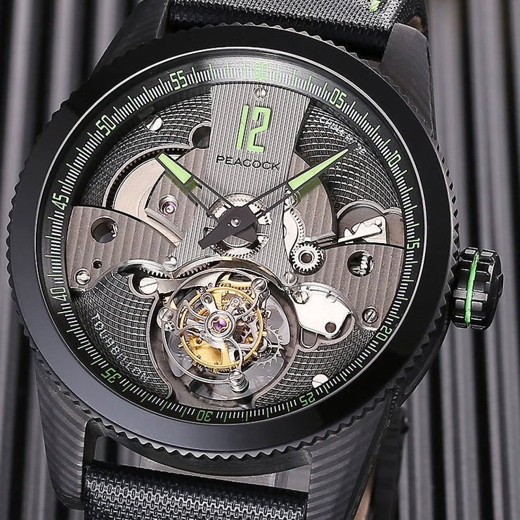 Peacock Pathfinder Carbon Fiber Tourbillon Green Black - Watches.com - P501 - 4 - Green