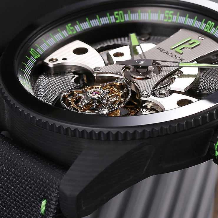 Peacock Pathfinder Carbon Fiber Tourbillon Green Black - Watches.com - P501 - 4 - Green