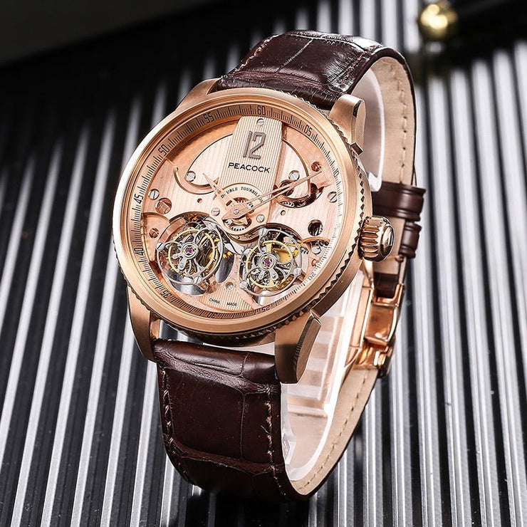 Peacock Witness Double Tourbillon 18K Rose Gold Brown - Watches.com - P531 - 1