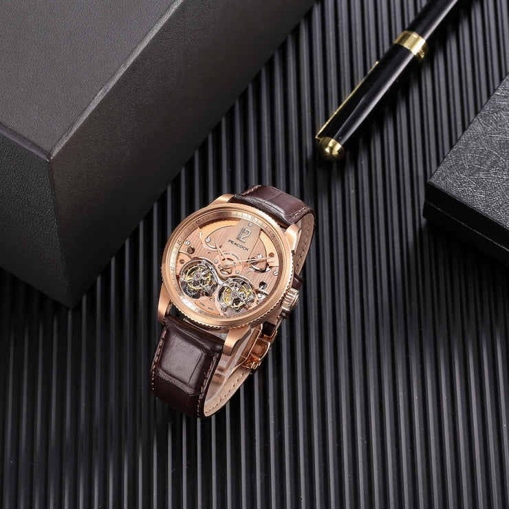 Peacock Witness Double Tourbillon 18K Rose Gold Brown - Watches.com - P531 - 1