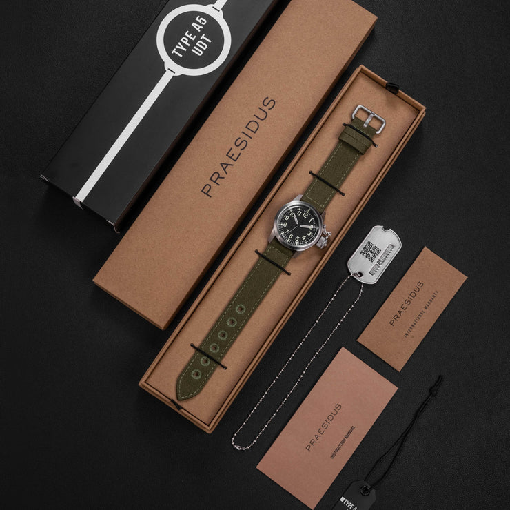 Praesidus A - 5 UDT Automatic Green Canvas - Watches.com - P - 38 - UDT - GRSG