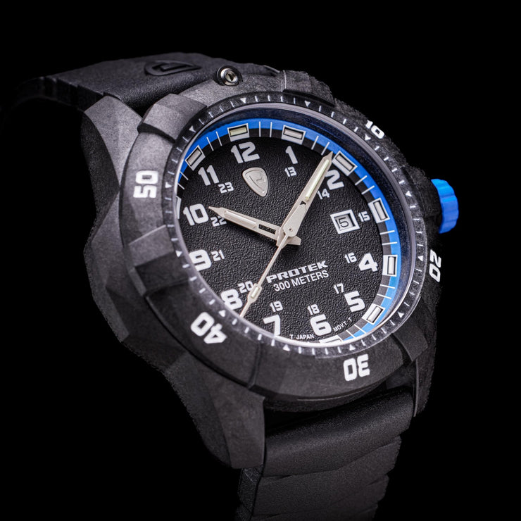 ProTek Carbon Dive 1000 Series Tritium Black Blue - Watches.com - PT1003