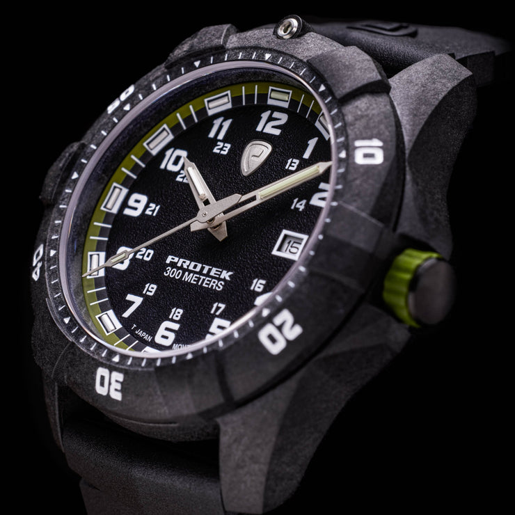 ProTek Carbon Dive 1000 Series Tritium Black Green - Watches.com - PT1005