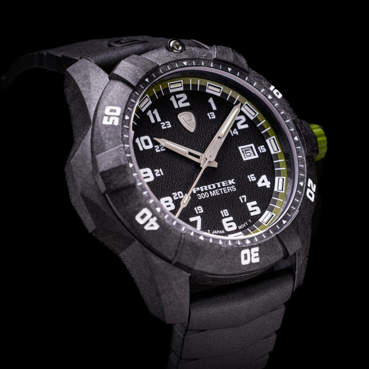 ProTek Carbon Dive 1000 Series Tritium Black Green - Watches.com - PT1005