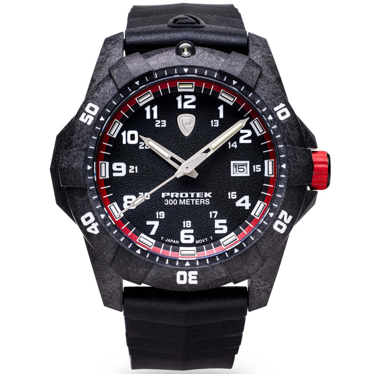 ProTek Carbon Dive 1000 Series Tritium Black Red - Watches.com - PT1002