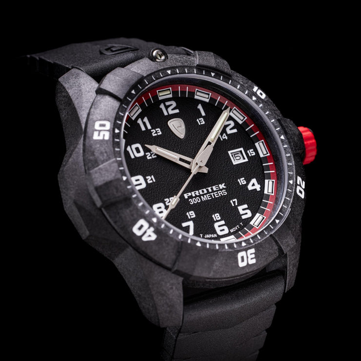 ProTek Carbon Dive 1000 Series Tritium Black Red - Watches.com - PT1002