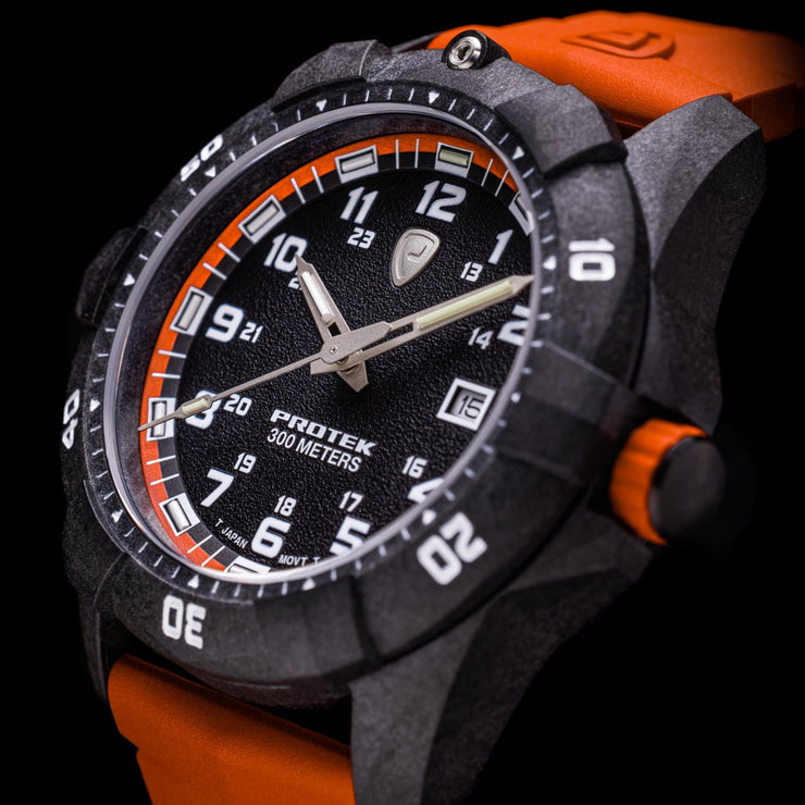 ProTek Carbon Dive 1000 Series Tritium Orange - Watches.com - PT1004O