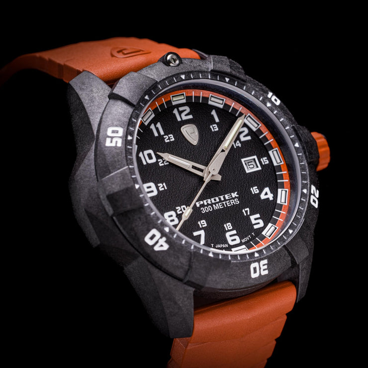 ProTek Carbon Dive 1000 Series Tritium Orange - Watches.com - PT1004O