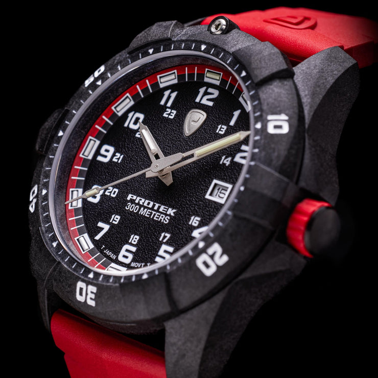 ProTek Carbon Dive 1000 Series Tritium Red - Watches.com - PT1002R