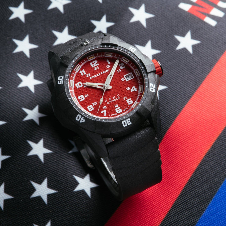 ProTek Carbon USMC Dive 1212 Automatic Red - Watches.com - PT1212