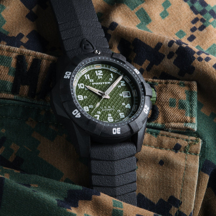 ProTek Carbon USMC Dive 1215 Automatic Green - Watches.com - PT1215