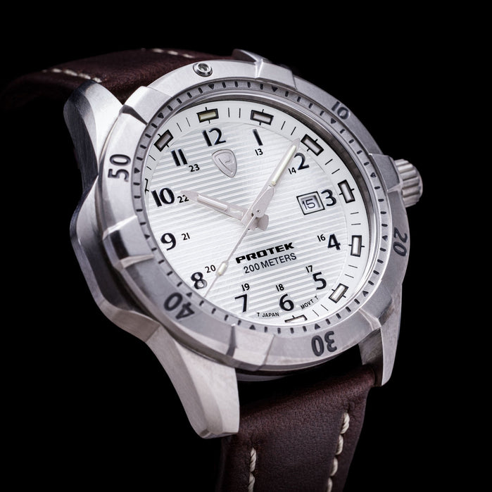 ProTek Steel Dive 2000 Series Tritium White Brown angled shot picture