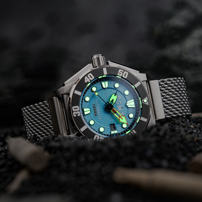 RGMT Torpedo Automatic Diver Arctic Blue angled shot picture