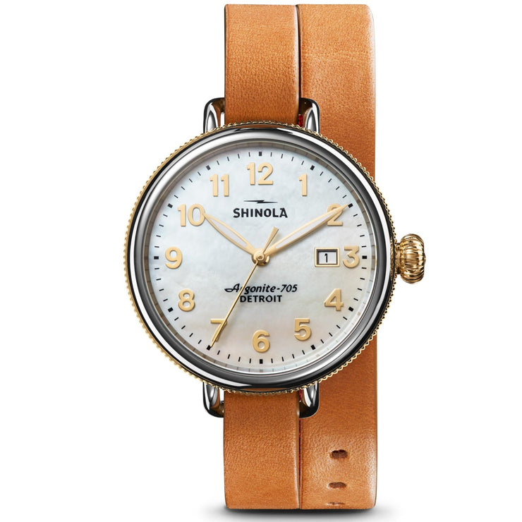 Shinola Birdy 38mm Double Wrap Mother of Pearl Silver Gold - Watches.com - S0120208731